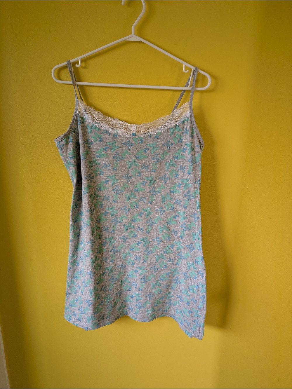 Night Ware Light Gray & Mint Floral Lace Trim Sleep Wear